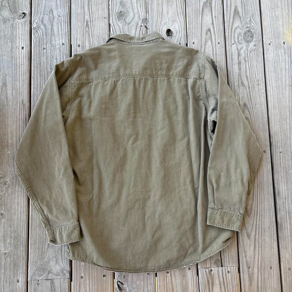 L.L. Bean Flannel Lined Shirt Button Up Factory Store Tan Large - Picture 5 of 7